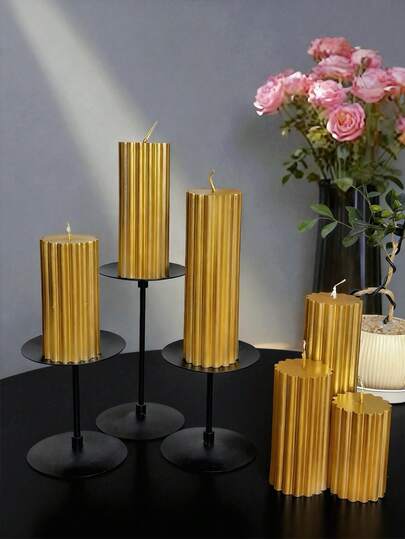 Golden Roman Pillar Aromatherapy Candle Set, Made Of Soy Wax And Beeswax In Cylindrical Shapes, Containing Sandalwood Fragrance To Make You Feel Happy. Golden Aromatherapy Candles Make Your Home Decoration More Beautiful. Long Rod Candle Set, A Must-Have Home Decoration Candle For Valentine's Day And Ramadan, Also Suitable For Giving Gifts To Women, Winter Solstice Gifts,