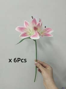 MEHELANY 12/1pc 34cm Artificial Pink Lily Flower, Silk Fake Flower For Home Decor, Wedding Bouquet, Birthday Party, Dining Table, Garden, Wedding Decoration, Bridal Bouquet, Silk Lily Flower - Pink - View 9