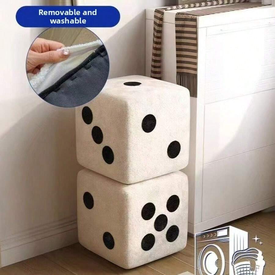 Dice Stool, Solid Wood Dice Footstool, Creative Living Room Sofa Footrest, Children's Entryway Shoe Changing Bench, Removable & Washable - Multicolor - View 1