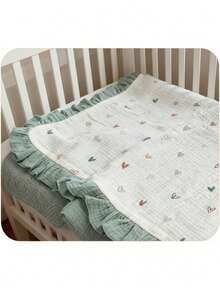 Infant Double-Layer Crinkle Blanket, Newborn Baby Crepe Cloth Printed Swaddling Wrap/Receiving Blanket, Baby Cover Blanket All Season Use - Love - View 4