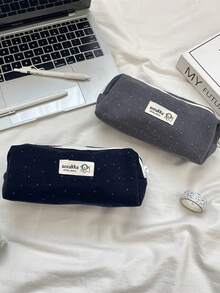 1pc Fashionable Spacious Felt Pencil Case With Polka Dot Pattern, Available In 4 Colors, Ideal For Students To Store Miscellaneous Items - Multicolor - View 10