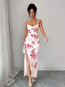 Đầm hai dây phong cách Bohemian của Lili House dành cho nữ, đầm mùa hè in họa tiết lá cây, đầm hở lưng xẻ tà gợi cảm, đầm đi biển thanh lịch, đầm xẻ cao hở lưng, trang phục dự tiệc cho nữ trong những dịp đặc biệt - Màu Hồng baby - Xem 6