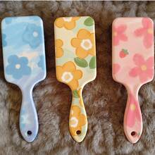 1支印花花卉图案发梳，顺滑透气，蓬松柔软，可按摩，方形设计，女士发梳，ABS材质 - 紫色 - 查看 2