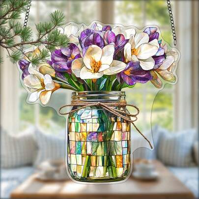 2D平面印刷，亚克力材质，盆栽阳光收集器，窗式花园阳光收集器，亚克力植物窗式阳光收集器，花卉装饰，适用于窗户、花园、门廊、卧室、办公室、家居装饰（使用前请撕掉产品保护膜）