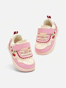 Kids Hook And Loop Casual Shoes Cute Pattern Low Top Sneakers With Textured Outsole - White Red - View 4
