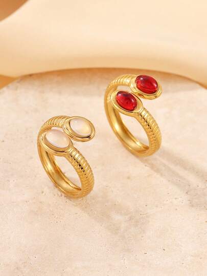 2 piezas Juego de anillos abiertos de acero inoxidable con tono dorado vintage, adecuado para uso diario de mujeres o como regalo