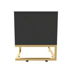 Low TV Stand With Textured Door, Gold Handles And Legs - Grey - View 11