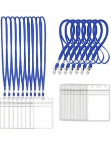 1/5/10/20pcs Vertical ID Badge Lanyard Set, With Waterproof Thick Clear Card Holder, Zipper Seal - Multicolor - View 10