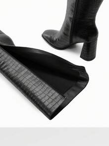 Women's Chunky Heel Go-Go Boots - Square Toe Knee High Side Zip Tall Boots For Casual, Retro, Party - màu đen - Xem 5