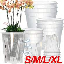 S/M/L/XL 尺寸透明 PP 塑料兰花花盆，根系控制透气孔增强排水性，轻便植物容器，适用于家庭花园阳台温室室内外盆栽植物 - A - 查看 9