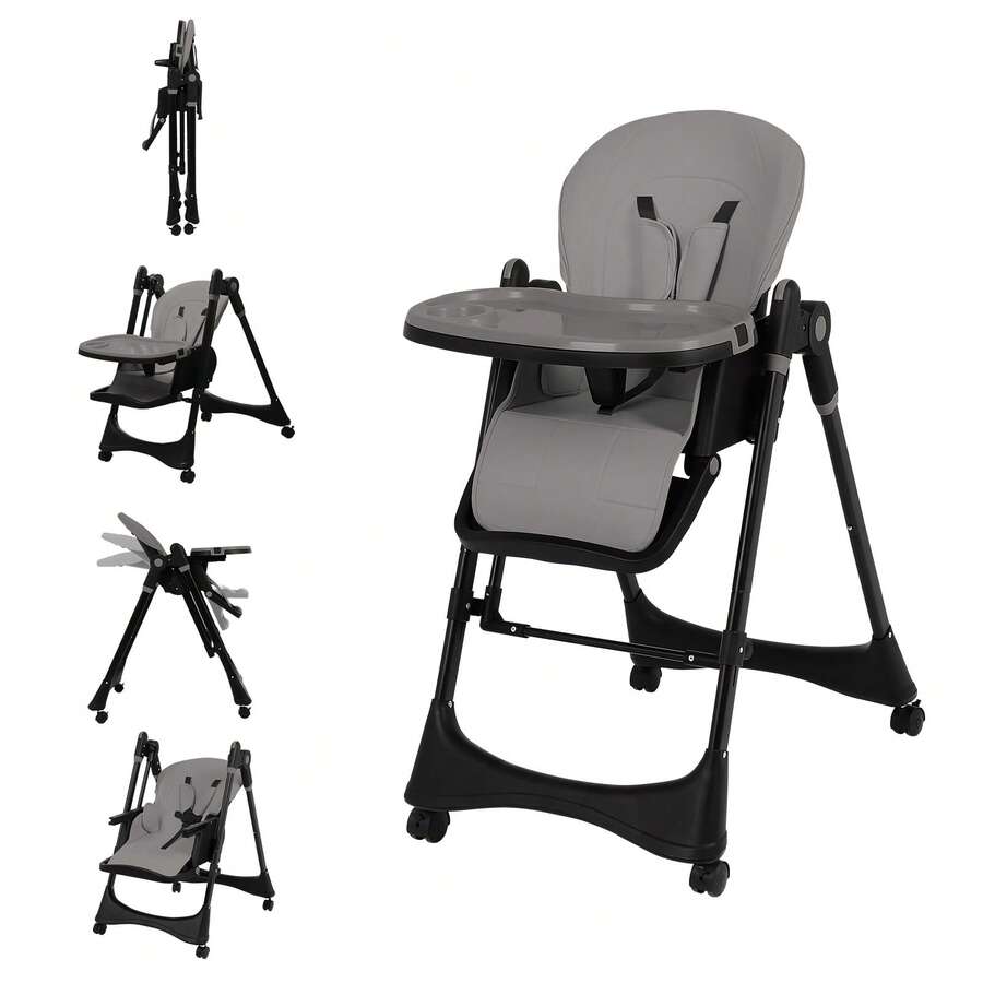GCCSJ Baby High Chair6-In-1 Foldable Baby High Chair For 0-36 Months - 5 Height Adjustable Convertible Infant Toddler Feeding Chair, Removable Easy-Clean Tray & Locking Wheels, Soft PU Seat High Chair With Safety Harness, Multi-Stage High Chair For Home Dining, Travel & Small Spaces, Available In 6 Colors(The Best Christmas Gift For Children)