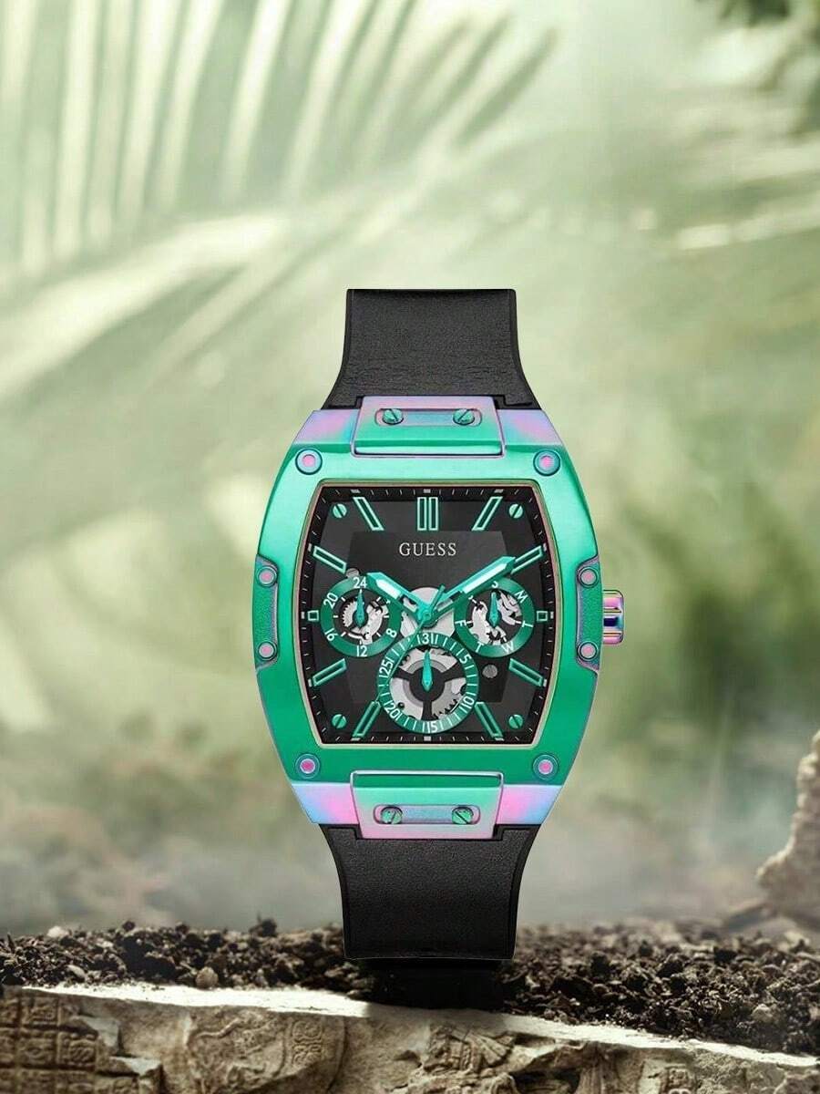 Guess Đồng hồ nam thạch anh, thiết kế ba kim, mặt vuông, dây đeo silicon và da PU, đồng hồ thời trang công sở thường ngày, phù hợp để đeo hàng ngày. - Màu xanh lam - Xem 1