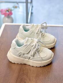 1 Pair White Spring New Children's Sports Shoes, Fashion Boys Casual Shoes, Hook And Loop Student Girls Running Shoes - White - View 4