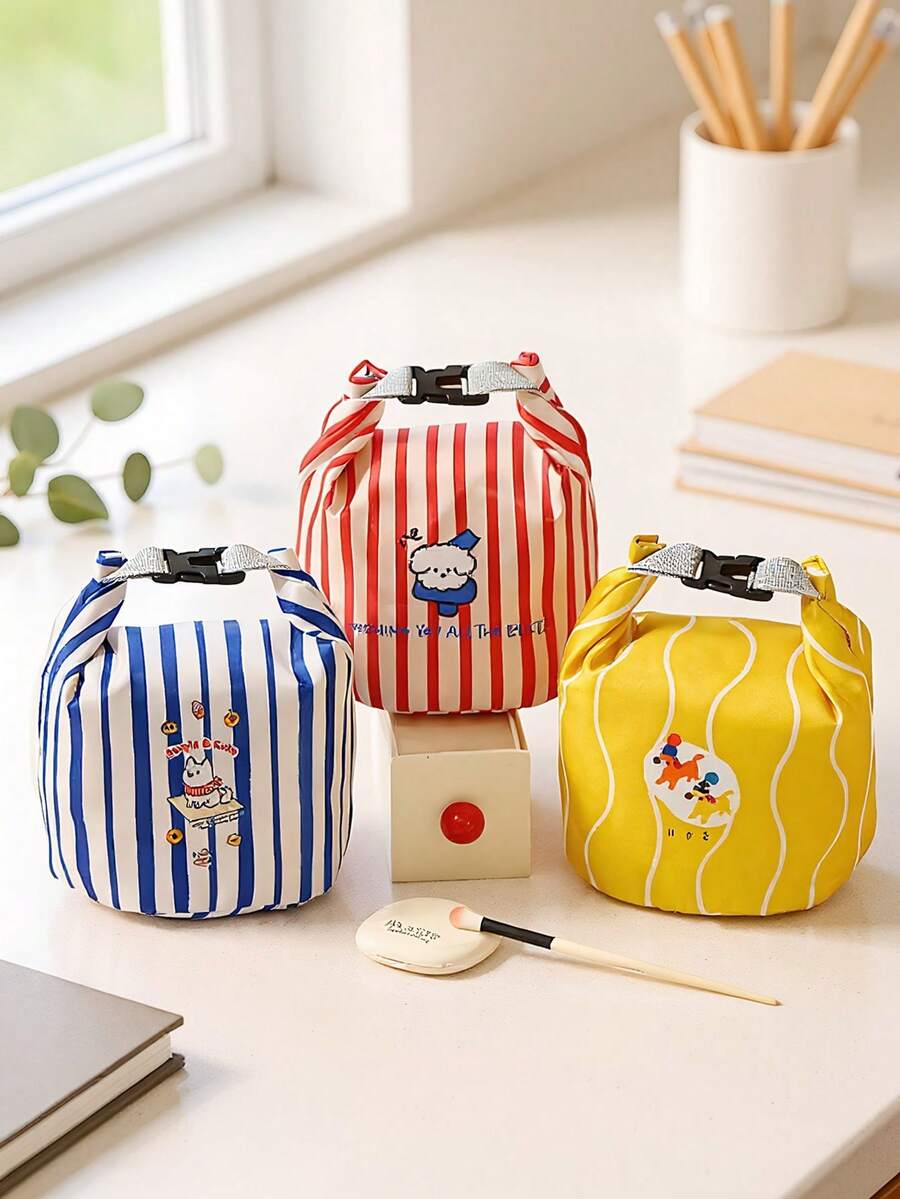时尚通勤彩色条纹收纳袋,卡通杂物整理袋,大容量便携旅行化妆品洗漱包,方便外出旅行衣物内衣隔离袋,旅行贴身衣物收纳袋,多功能密封扣保温午餐包,药品收纳袋午餐盒保冷袋防水野餐户外野餐包女士午餐包学习用品露营必备 - 彩色 - 查看 1