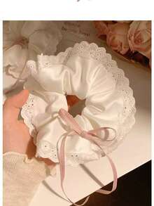 Elegant High-End French Black Lace Trim Hair Scrunchie, Ponytail Holder, Hair Accessories, Solid Color Elegant Polyester Scrunchie, All Season ,Hair Ties ,Scrunchy Hair Ties Makeup Home Gym Woman Accessories Head Accessories - Black - View 9