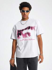 Tiny Spark White Tee Shirt Blurry Letters Graphic - White - View 4