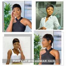 Human Hair Black Pixie Cut Wig For Women - 6" Straight Bob Style, Heat Resistant , 150% Density - Natural Black - View 6