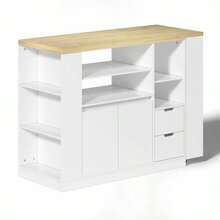 Kitchen Island With Extendable Worktop, 115cm Long Storage Island With Shelves On Three Sides And Two Drawers, Coffee Corner, Extendable Wooden Dining Table, Ideal For Dining Rooms And Home Bars - 白色 - 查看 4