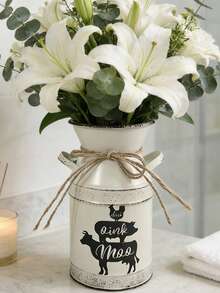 White Vase. Suitable For Bright Sunflower Bouquets, Paired With Succulents And Placed On A Wooden Windowsill, Using Natural Light To Create A Fresh And Lively Rustic Corner In The Home. - White Double-eared Pot - View 10
