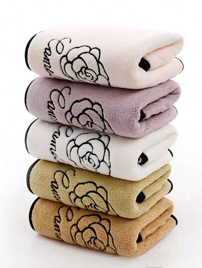 1pc/2pcs Rose Embroidered Coral Fleece Towel Set (Lightweight & Thin), Super Soft Absorbent Quick-Dry Face Towel & Bath Towel 70*140cm, 34*75cm, Suitable For Adults, Couples, Home, Bathroom, Swimming Pool