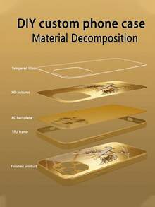 1pc Customized Diamond 26 Letter DIY Name, Fashion High-End Crown Wing Design, TPU Soft Edge + Back Tempered Glass Material Phone Case Compatible With Samsung S24 Ultra/S25 Ultra And Apple 17 ProMax/16 ProMax/15 Pro/14 Plus/13 Pro/12 Pro Max/11/Xs Max/8/7/6 Plus Phone Accessories,International Version, Not The Domestic Version - Gold - View 6