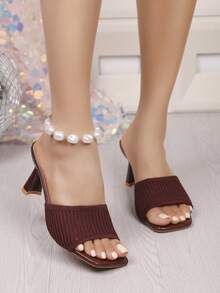 Sandal nữ mùa hè kiểu Pháp gót thấp, mũi vuông, kiểu xỏ ngón đế bằng đa năng. - màu nâu - Xem 6