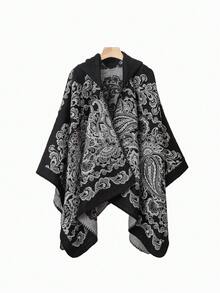 一件佩斯利花纹提花休闲简约连帽斗篷，日常穿着 - 彩色 - 查看 2