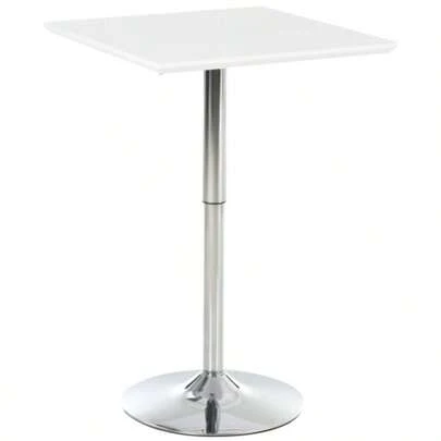 Bistro Table, Bar Table, Adjustable Height, Square, 60 X 60 Cm, Steel, White, 71-92 Cm, For Kitchen Or Garden