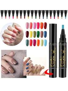 Nail Polish Pen, Nail Art Pen, 3-In-1 Gel Nail Polish Pen, Nail Polish Pen, Gel Nail Polish Pen, Gel Nail Polish Dedicated Nail Art Pen, One-Step Gel Nail Polish Pen, Nail Art Drawing Pen, Nail Art Painting Pen - Multicolor - View 1