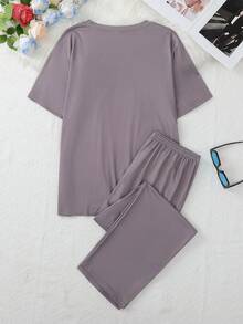 Men's Sleepwear Set, Casual Solid Color Letter Print Short Sleeve Top And Long Pants, Comfortable Summer Pajamas - Multicolor - View 6