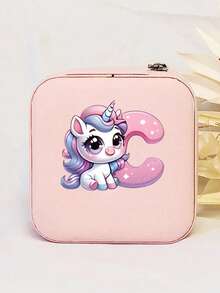 1个个性化独角兽字母印花皮革首饰戒指盒，拉链首饰盒，情人节礼物 - 彩色 - 查看 5