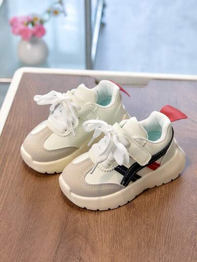 1 Pair Black Spring New Children's Sports Shoes, Fashion Boys Casual Shoes With Hook And Loop, Student Girls Running Shoes