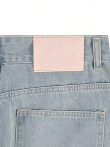 Embroidered Design Versatile Women's Casual Jeans With Slant Pockets - Blue - View 6