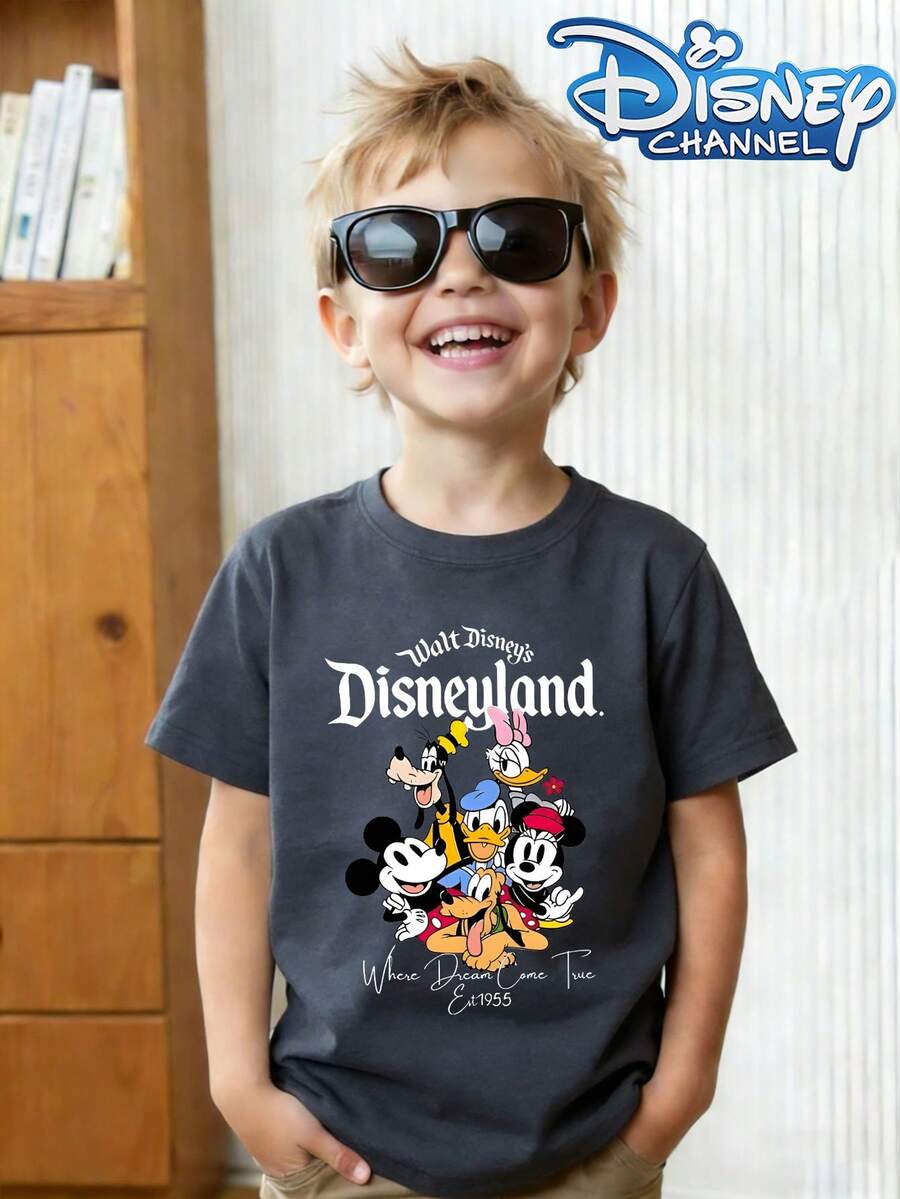 Mickey And His Friends Summer Round-Neck T-Shirt With Disney Park Patterns, Suitable For Boys And Girls To Wear For Holiday Parties, Gatherings, Outdoor Activities, And Travel. - 深灰色 - 查看 1