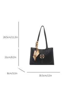 Letter Decor Casual New Large Capacity Handbag Women's Shoulder Bag, Minimalist Stylish Tote Bag - Black - View 3