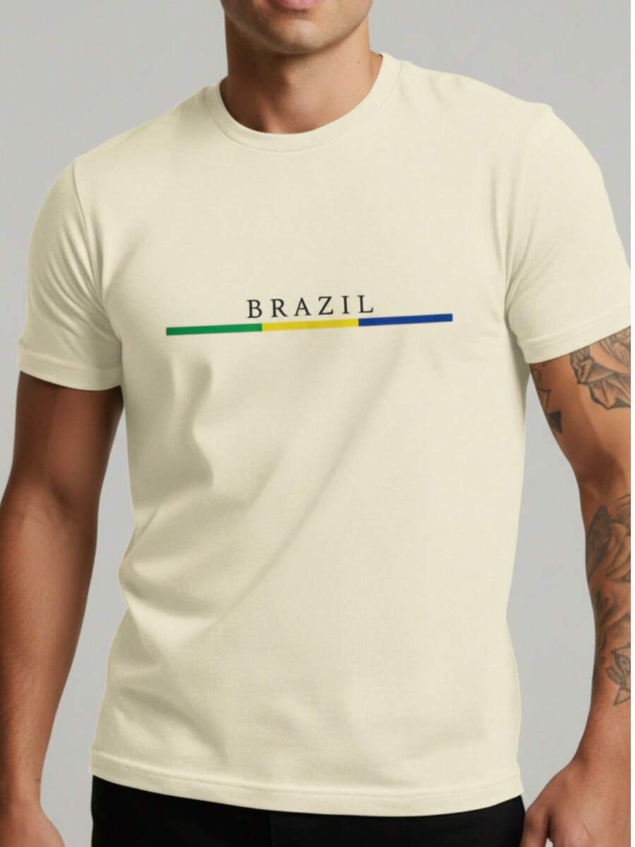 Brazil Patriot T-Shirt Green Yellow Gym Vacation Summer - 米色 - 查看 1