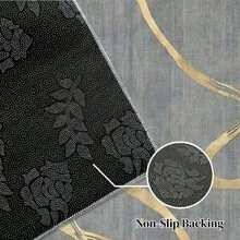 1pc Modern Luxurious Style Gray & Gold Abstract Line Pattern Rug. Faux Wool Fabric, Approx. 850g, 0.6cm Thick. Wear-Resistant, Anti-Slip, Easy To Clean. Available In Multiple Sizes. Suitable For Kitchen/Living Room/Dining Room/Bedroom/Balcony/Bathroom/Study. Perfect Home Decor Choice. - Multicolor - View 10