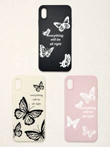 3pcs Butterfly Pattern Phone Cases, Motivational Slogan Positive Energy Phone Cases, Faux Leather Texture Black White Pink Shockproof Protective Covers, Compatible With IPhone & - Multicolor - View 57