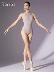 DonsGirl 1pc Women's French Ballet Leotard - Off-Shoulder Neckline With Elastic Mesh Splice, Elegant Dance Performance Outfit - Dusty Purple - View 8