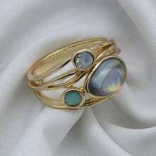 1pc Vintage Moonstone Inspired Wide Multi Layer Ring For Women Daily Casual Party Gift Jewelry Accessory M4B9 - 黃金 - 查看 8