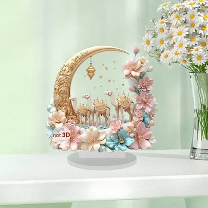 New Peach Blossom & Crescent Moon 2D Acrylic Desktop Decor Ornament