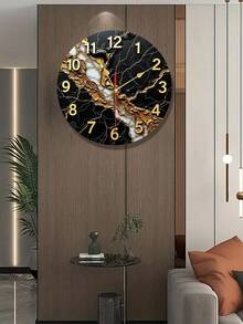 Relógio de Parede de Madeira com Textura de Mármore de Luxo - Design de Mármore Preto e Dourado Moderno, Redondo, Silencioso, Sem Tique-Taque, com Vidro, Ponteiros Dourados e Números Dourados, Mostrador Grande de 10/12 Polegadas para Decoração Doméstica, Quarto, Cozinha, Escritório - Fácil de Instalar, Textura de Mármore Preto e Dourado, Relógio Elegante Minimalista, Relógio de Parede Estiloso, Relógio de Parede de Tamanho Grande, Relógio de Parede Oversized, Relógio de Parede Retrô, Plano 2D - Multicolorido - Visão 2