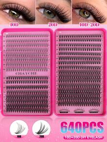 640片簇状假睫毛，单根睫毛，D型卷翘，10-16mm DIY睫毛簇，10D+20D/30D+40D+50D防水假睫毛，超浓密，附赠睫毛胶和镊子，3D俄罗斯浓密睫毛，适合浓妆、日常妆容、角色扮演、全妆及日常佩戴 - 彩色 - 查看 17