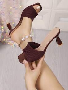 Sandal nữ mùa hè kiểu Pháp gót thấp, mũi vuông, kiểu xỏ ngón đế bằng đa năng. - màu nâu - Xem 12