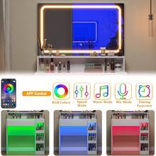 CollaredEagle Vanity Desk With Illuminated Mirror & Power Outlet, Bedroom Dresser LED Mirror Stepless Dimmable & 3 Color Modes Adjustable, LED Tempered Glass Top, Large-Capacity Storage Shelving - trắng - Xem 9