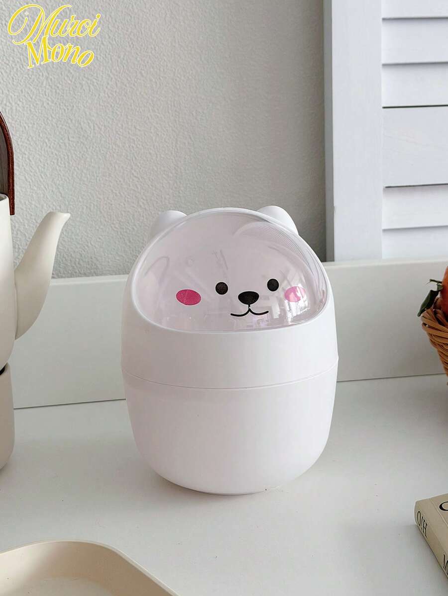 1pc Cute Desktop Mini Trash Can With Lid For Bedroom, Office, Mini Wastebasket,Kitchen,Bathroom,Home,Household Suppliers - White - View 1