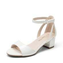 Girls Chunky Low Heeled Sandals Fashion Open Toe Party Dress Shoes With Adjustable Hook Loop For Dancing, Performance And Daily Wear - Trắng nhạt - Xem 3