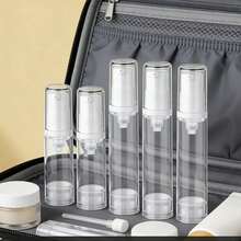 5pcs 5ml 10ml 1/3oz Clear Plastic Airless Pump Bottles, Refillable Vacuum Containers For Lotions, Creams, Foundations, Travel & Business Use - Clear - View 5