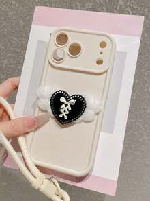 Ins Style Sweet White Phone Case With Black Heart-Shaped Angel Wings Decor, Sweet And Cool Must-Have, Suitable For New Year, Valentine's Day, Best Friend Gifts And Birthday Gifts, Anti-Fall, Anti-Slip, Scratch-Resistant, Compatible With IPhone 17/17 Pro/17 Pro Max/17 Air, 16/15/14/13/12/11/Pro/Pro Max/Plus - White - View 4