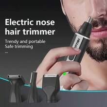 四合一专业理容套装，USB充电式鼻毛/耳毛修剪器、胡须/眉毛剃刀，男士个人护理工具，电池容量500mAh - 銀色 - 查看 3